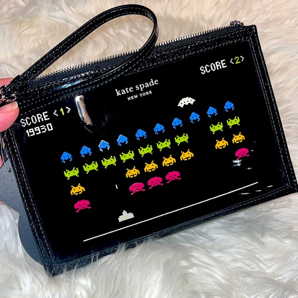 kate spade NWT $158 MSRP Space Invaders Glitter Patent Leather Wristlet - Picture 5 of 12